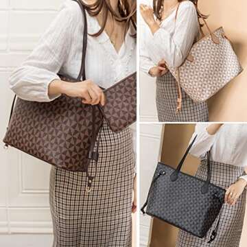 Lacel Urwebin Handbags for Women Designer Fashion Purses Top Handle Satchel Shoulder Bags 2pcs with Small Wallet (Brown)