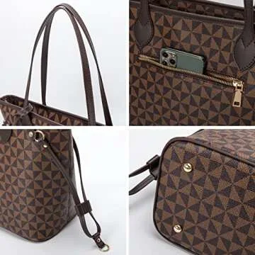 Lacel Urwebin Handbags for Women Designer Fashion Purses Top Handle Satchel Shoulder Bags 2pcs with Small Wallet (Brown)