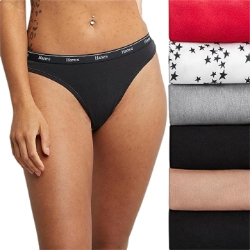 Hanes Women's Originals Thong Panties - 6-Pack Assorted Basic Colors