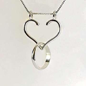 Ring Holder Necklace Large Open Heart Made in USA, Ali C Art Handmade Jewelry, Chains 18, 20, 24 inch. Sterling Silver Pendant Wedding Engagement for Women Doctor Nurse RN Surgeon Vet Pregnancy Gift