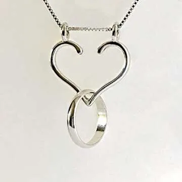 Ring Holder Necklace Large Open Heart Made in USA, Ali C Art Handmade Jewelry, Chains 18, 20, 24 inch. Sterling Silver Pendant Wedding Engagement for Women Doctor Nurse RN Surgeon Vet Pregnancy Gift