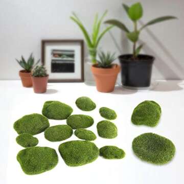Moss Rocks - 12Pcs Green Artificial Moss Stones Simulation Grass Bryophyte Bonsai Garden DIY Landscape Decor