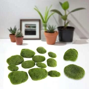 Moss Rocks - 12Pcs Green Artificial Moss Stones Simulation Grass Bryophyte Bonsai Garden DIY Landscape Decor