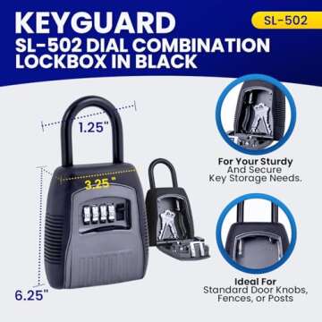 KeyGuard SL-500 Punch Button Lock Box, Black | Portable Shackle LockBox for Outside- Fits House Keys, Car Keys, Fobs, Credit Cards/IDs & More | Keypad Safe Box, Digital Push Button Combination Lock