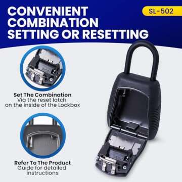 KeyGuard SL-500 Punch Button Lock Box, Black | Portable Shackle LockBox for Outside- Fits House Keys, Car Keys, Fobs, Credit Cards/IDs & More | Keypad Safe Box, Digital Push Button Combination Lock