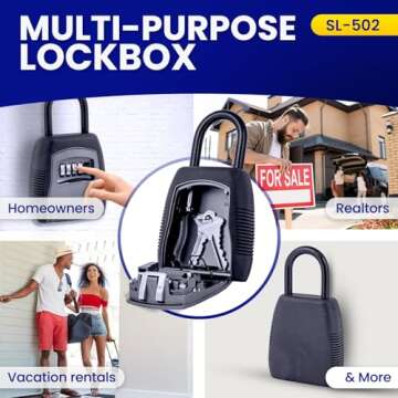 KeyGuard SL-500 Punch Button Lock Box, Black | Portable Shackle LockBox for Outside- Fits House Keys, Car Keys, Fobs, Credit Cards/IDs & More | Keypad Safe Box, Digital Push Button Combination Lock
