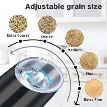 EasyCom Gravity Electric Salt and Pepper Grinder Set, Battery Powered with LED Light, Adjustable Coarseness, One Hand Automatic Pepper Mill Grinder for Kitchen and BBQ, 2 Pack, Black