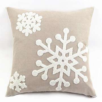 WOMHOPE Pack of 4 Christmas Pillow Covers Embroidery Sleigh Snowflakes Winter Decorative Square Cushion Covers Shells 18 X 18 Inches for Bed,Sofa,Couch (B (Set of 4) Griege)
