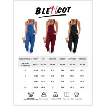 BLENCOT Casual Jumpsuits For Women Summer Rompers Fashion Sleeveless Loose Fit Stretchy Overalls With Pockets Black Small