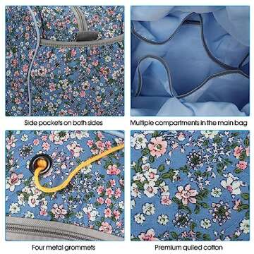 Hanfetch Yarn Storage Organizer, Knitting Crossbody Bag, Large Crochet Bag Tote Gift Yarn Holder Case for Carrying Projects, Knitting Needles, Crochet Hooks and Other Accessories (Flower-Blue)