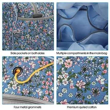 Hanfetch Yarn Storage Organizer, Knitting Crossbody Bag, Large Crochet Bag Tote Gift Yarn Holder Case for Carrying Projects, Knitting Needles, Crochet Hooks and Other Accessories (Flower-Blue)