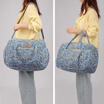 Hanfetch Yarn Storage Organizer, Knitting Crossbody Bag, Large Crochet Bag Tote Gift Yarn Holder Case for Carrying Projects, Knitting Needles, Crochet Hooks and Other Accessories (Flower-Blue)