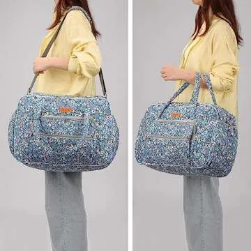 Hanfetch Yarn Storage Organizer, Knitting Crossbody Bag, Large Crochet Bag Tote Gift Yarn Holder Case for Carrying Projects, Knitting Needles, Crochet Hooks and Other Accessories (Flower-Blue)