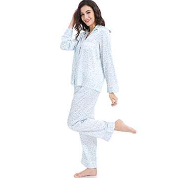 Serenedelicacy Women's Satin Pajama Set 2-Piece Sleepwear Loungewear Long Sleeve Button Down Silky PJ Set (Small, Light Blue, Leopard)