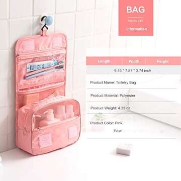 Travel Toiletry Bag, Eesteros Portable Makeup Pouch Bag Waterproof Travel Organizer for Women and Girls(Pink)