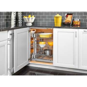 Rev-A-Shelf 3 Tier Pullout Shelf Organizer for Blind Corner Cabinets with Adjustable Shelves