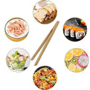 Bamboo Toaster Tongs - Set of 2 Reusable Heat Resistant Wooden Toast Tongs - 8 Inches Long Natural Toaster Tongs Bamboo - Useful Kitchen Utensil for Serving Pickle Muffin Bread Tongs - HaraHuri