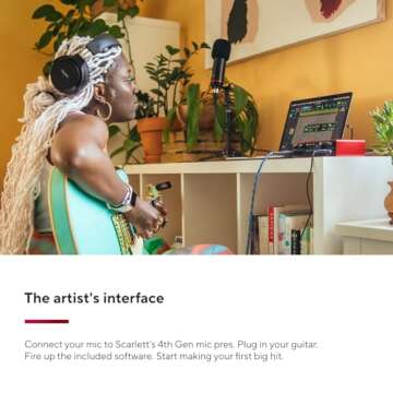 Focusrite Scarlett 2i2 4th Gen USB Audio Interface for Recording, Songwriting, Streaming and Podcasting — High-Fidelity, Studio Quality Recording, and All the Software You Need to Record (Renewed)