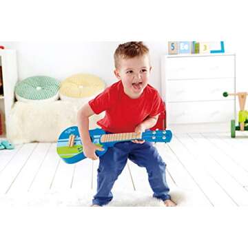 Hape Kid’s Wooden Toy Ukulele with Vibrant Sounds
