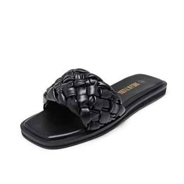Women's Square Toe Slide Sandals with Rhinestones Summer