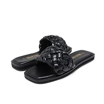 Women's Square Toe Slide Sandals with Rhinestones Summer