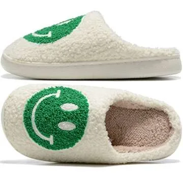 Retro Fuzzy Face Slippers for Women Men, Retro Soft Fluffy Warm Home Non-Slip Couple Style Casual Smile Face Slippers Indoor Outdoor Anti-Skid Warm Cozy Foam Slide Fuzzy Slides with Soft Memory Foam
