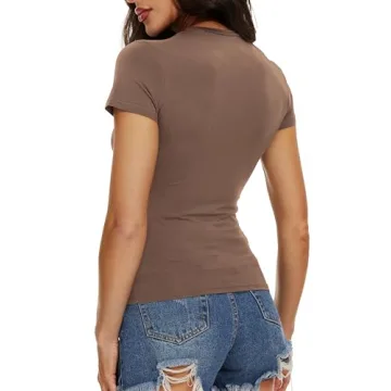 Women Summer Fitted Basic T-Shirt Crewneck Top