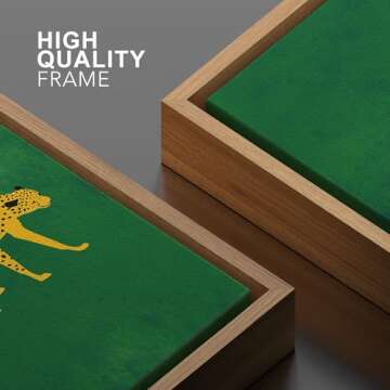 SIGNWIN Framed Canvas Print Wall Art Preppy Room Decor African Cheetah Cat Green Background Nature Wilderness Drawings Boho Chic Animals Colorful for Living Room, Bedroom, Office - 16"x24" Natural