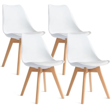 CangLong Modern Dining Chairs Set of 4 - Soft Padded Shell, Wood Legs, White