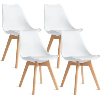 CangLong Modern Dining Chairs Set of 4 - Soft Padded Shell, Wood Legs, White