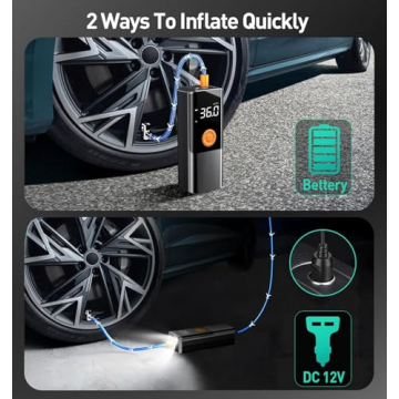 Teffim Portable Tire Inflator - Fast, Cordless Air Compressor