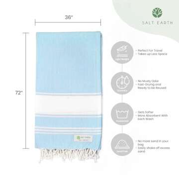 Salt Earth Cotton Turkish Beach Towel, Bath Towels Set of 4 Large, Towels for Bathroom, Beach Essentials,Gym Towels, Quick Dry Towel for Shower & Pool, Lightweight, Large Bath Towels for All (Aqua)
