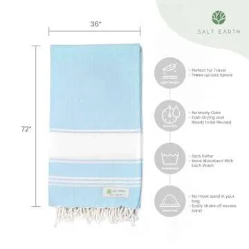 Salt Earth Cotton Turkish Beach Towel, Bath Towels Set of 4 Large, Towels for Bathroom, Beach Essentials,Gym Towels, Quick Dry Towel for Shower & Pool, Lightweight, Large Bath Towels for All (Aqua)