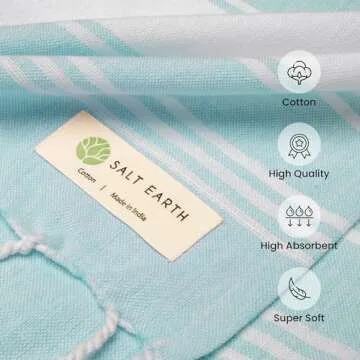 Salt Earth Cotton Turkish Beach Towel, Bath Towels Set of 4 Large, Towels for Bathroom, Beach Essentials,Gym Towels, Quick Dry Towel for Shower & Pool, Lightweight, Large Bath Towels for All (Aqua)