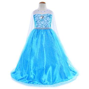 Party Chili Princess Costumes Birthday Party Dress Up for Little Girls with Wig,Crown,Mace,Gloves Accessories 6-7 Years (130cm)