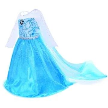 Party Chili Princess Costumes Birthday Party Dress Up for Little Girls with Wig,Crown,Mace,Gloves Accessories 6-7 Years (130cm)