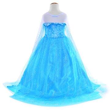 Party Chili Princess Costumes Birthday Party Dress Up for Little Girls with Wig,Crown,Mace,Gloves Accessories 6-7 Years (130cm)