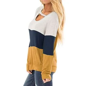 Topstype Women's Color Block Cutout Long Sleeve Tunic