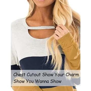 Topstype Women's Color Block Cutout Long Sleeve Tunic