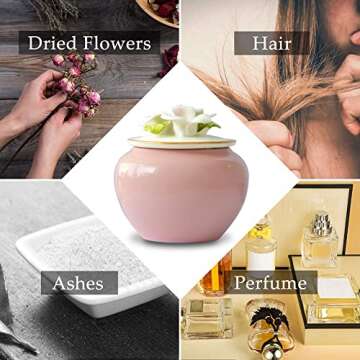 VEPEET Small Keepsake Urns for Pets -Funeral Urn Made of Ceramic-Flower of Life Cremation Urn-Forever Memorial Box Pink