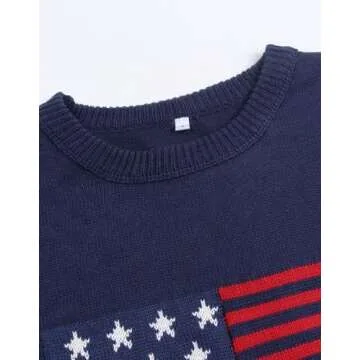 Allifewithu Women's Cap Sleeve Crew Neck Sweaters Vest American Flag Lightweight Sweaters Tops Navy Blue Large