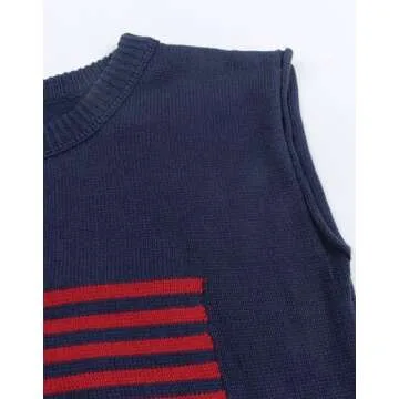 Allifewithu Women's Cap Sleeve Crew Neck Sweaters Vest American Flag Lightweight Sweaters Tops Navy Blue Large