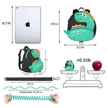 JIANBAO Dinosaur Toddler Backpacks with Leashes Anti Lost Wrist Link for 3 to 5 Years Kids Girls Boys Safety (Dinosaur, Black)