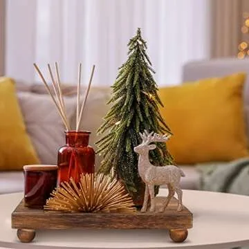 Amyhill Wood Pedestal Stand Kitchen Soap Tray Farmhouse Wooden Riser Stand for Kitchen Bathroom Counter Table Decor Plant Candle Vases Display (Dark Brown, 9 x 6 Inch)