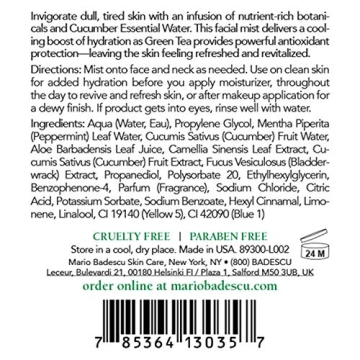 Mario Badescu Facial Spray Aloe, Rose Water and Cucumber - Green Tea Duo for Face, Neck or Hair, Cooling and Hydrating Face Mist for All Skin Types, Dewy Finish, 4 Fl Oz (Pack of 2)