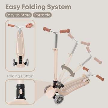 MomnLittle Kick Scooter for Kids Ages 3-10 (White) 3 Wheeled with LED Light-Up Wheels CPSC Certified Foldable and 4 Height Adjustable Toddler Scooters for Boys Girls