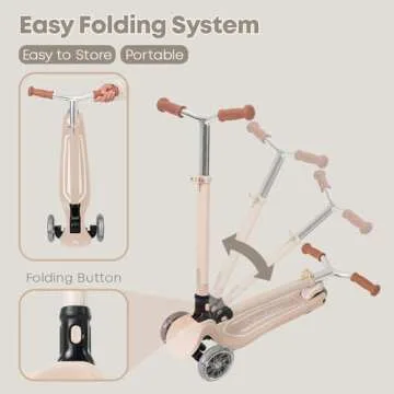 MomnLittle Kick Scooter for Kids Ages 3-10 (White) 3 Wheeled with LED Light-Up Wheels CPSC Certified Foldable and 4 Height Adjustable Toddler Scooters for Boys Girls