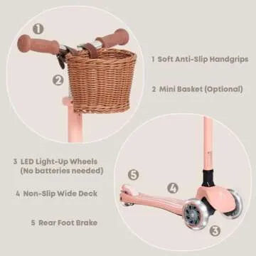 MomnLittle Kick Scooter for Kids Ages 3-10 (White) 3 Wheeled with LED Light-Up Wheels CPSC Certified Foldable and 4 Height Adjustable Toddler Scooters for Boys Girls