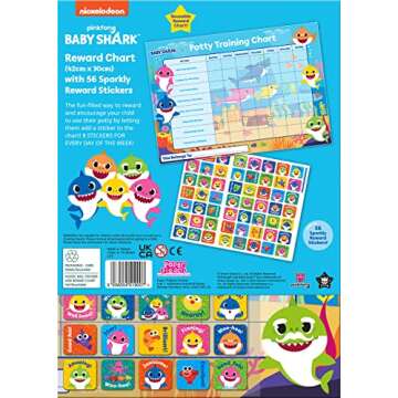 Paper Projects 01.70.30.041 Baby Shark Potty Training Includes 56 Sparkly Stickers | Colourful Chart is Wipe-Clean, Blue, 29.7cm x 42cm