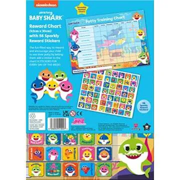 Paper Projects 01.70.30.041 Baby Shark Potty Training Includes 56 Sparkly Stickers | Colourful Chart is Wipe-Clean, Blue, 29.7cm x 42cm